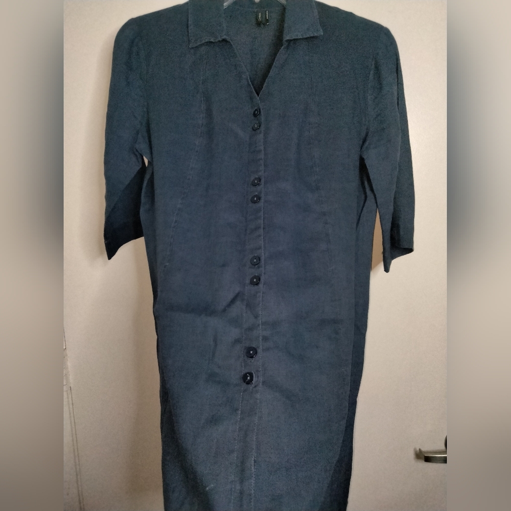 Stella Carakasi (Size S) Navy Blue 100% Hemp Button Down Front Tiburon Tunic Top - Picture 5 of 15